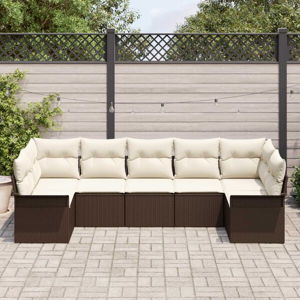 vidaXL Set Divano da Giardino con cuscino 7 pcs Marrone Poly Rattan