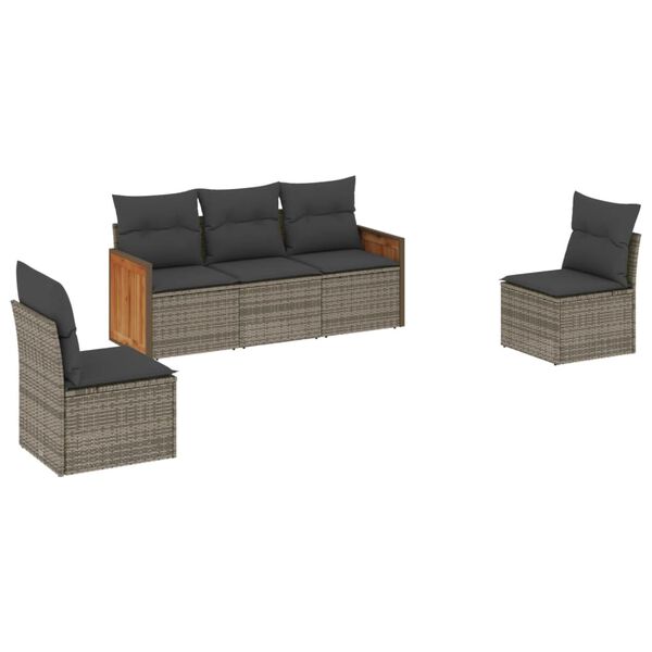 vidaXL Set Divano da Giardino 5 pz con Cuscini Grigio in Polyrattan