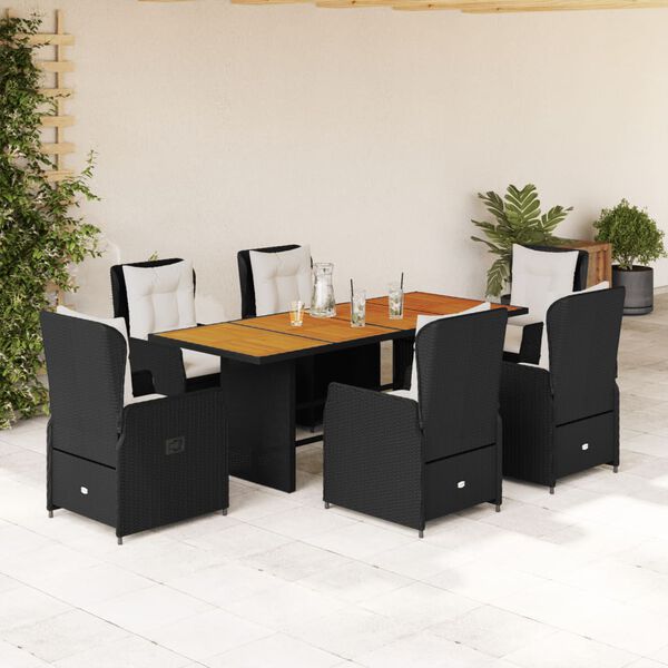 vidaXL Set da Pranzo da Giardino 7 pz Nero con Cuscini in Polyrattan