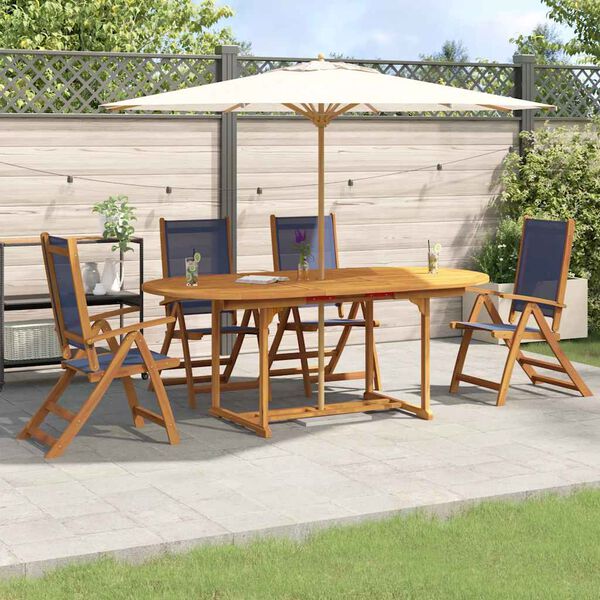 vidaXL Set Pranzo da Giardino 5pz Legno Massello di Acacia e Textilene