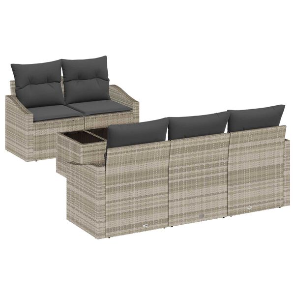 vidaXL Set di divani con cuscino 6 pcs Grigio chiaro polyrattan