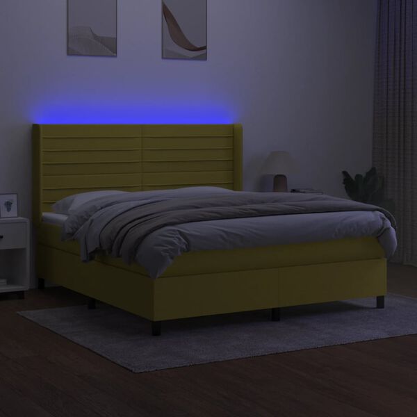 vidaXL Letto a Molle con Materasso e LED Verde 160x200 cm in Tessuto