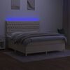 vidaXL Letto a Molle con Materasso e LED Crema 160x200 cm in Tessuto