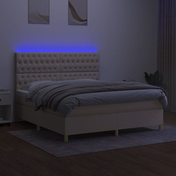 vidaXL Letto a Molle con Materasso e LED Crema 160x200 cm in Tessuto