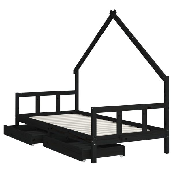 vidaXL Giroletto per Bambini con Cassetti Nero 90x190 cm Massello Pino