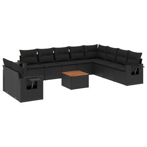 vidaXL Set Divani da Giardino 11 pz con Cuscini in Polyrattan Nero