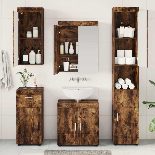 vidaXL Set di mobili per il bagno TULUM Rovere fum&eacute; Legno multistrato