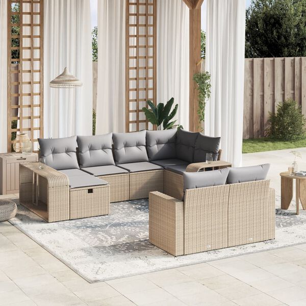 vidaXL Set Divano da Giardino 10 pz con Cuscini Beige in Polyrattan