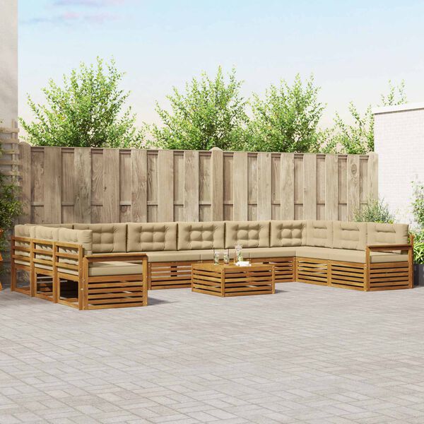 vidaXL Set divani 11 pcs Naturale e Beige Legno di Acacia Massello