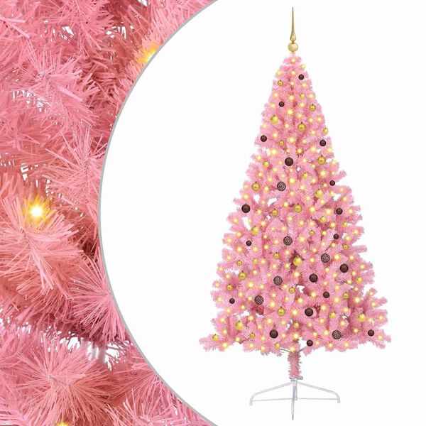 vidaXL Albero di Natale artificiale con luci integrate Rosa 240 cm PVC
