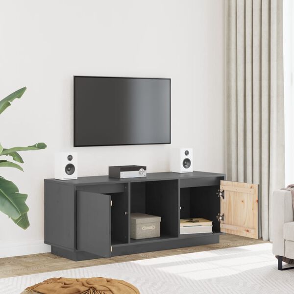 vidaXL Mobile Porta TV Grigio 110,5x35x44 cm in Legno Massello di Pino