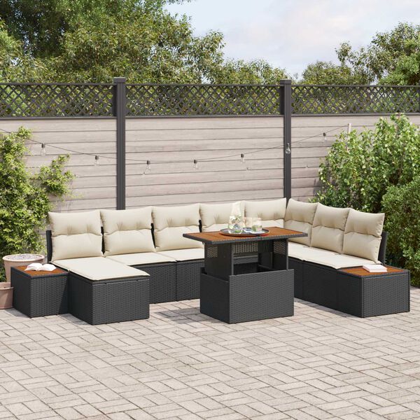 vidaXL Set Divano da Giardino con archiviazione 9 pcs Nero Poly Rattan