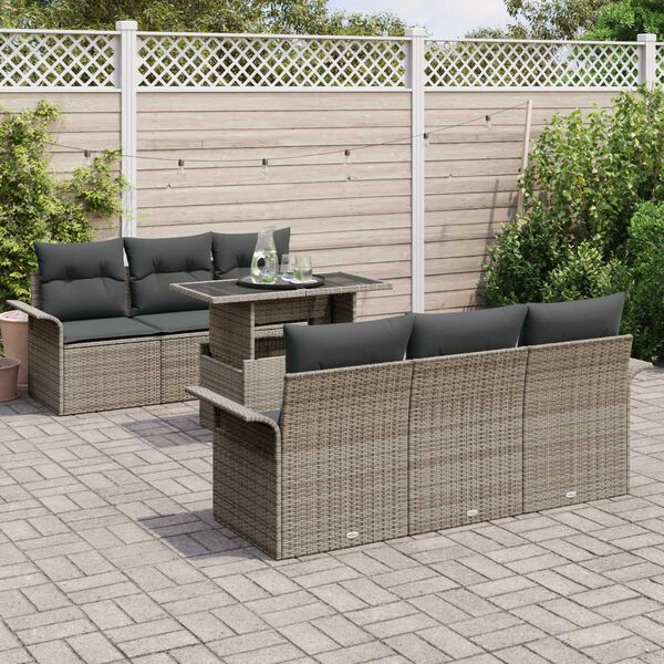 vidaXL Set Divano da Giardino 7 pcs Grigio Rattan in Polipropilene