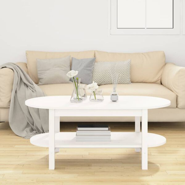 vidaXL Tavolino da Salotto Bianco 110x55x45 cm Legno Massello di Pino