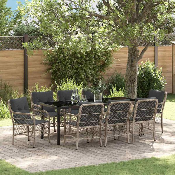 vidaXL Set da Pranzo per Giardino 9 pcs Grigio chiaro polyrattan