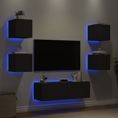 vidaXL Mobili TV a Muro 5pz con Luci LED Neri