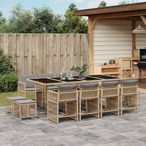 vidaXL Set Pranzo da Giardino 13 pz con Cuscini Beige Misto Polyrattan