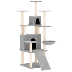vidaXL Albero per Gatti con Tiragraffi in Sisal Grigio Chiaro 154 cm