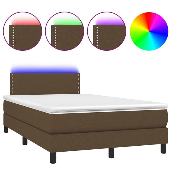 vidaXL Letto a Molle Materasso e LED Marrone Scuro 120x200 cm Tessuto