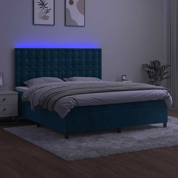 vidaXL Letto a Molle con Materasso e LED Blu Scuro 180x200 cm