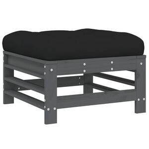 vidaXL Poggiapiedi da Giardino con Cuscino Legno Massello Pino Grigio