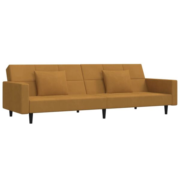 vidaXL Divano Letto a 2 Posti 2 Cuscini e Poggiapiedi Marrone Velluto