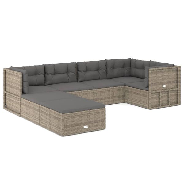 vidaXL Set Divani da Giardino 7 pz con Cuscini in Polyrattan Grigio