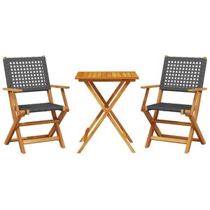 vidaXL Set da Bistrot 3 pz Nero in Polyrattan e Legno Massello