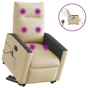vidaXL Poltrona Alzapersona Massaggiante Elettrica Crema in Tessuto