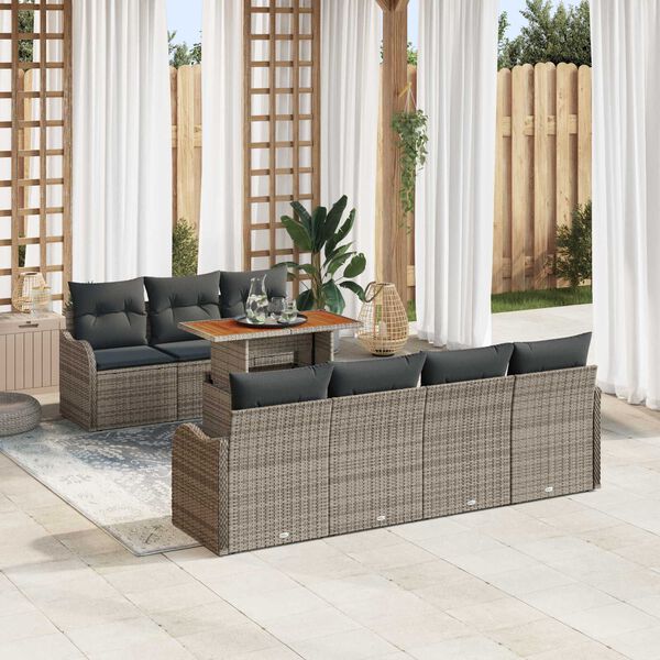 vidaXL Set Divano da Giardino 8 pcs Grigio Poly Rattan