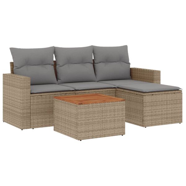 vidaXL Set Divano da Giardino 5 pz con Cuscini Beige in Polyrattan