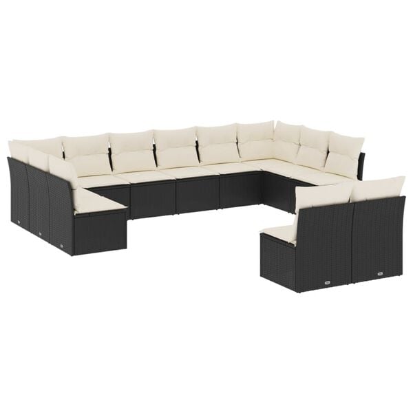 vidaXL Set Divani da Giardino 12 pz con Cuscini Nero in Polyrattan
