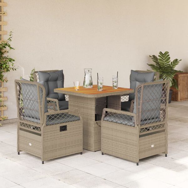 vidaXL Set da Pranzo da Giardino 5 pz con Cuscini Beige in Polyrattan