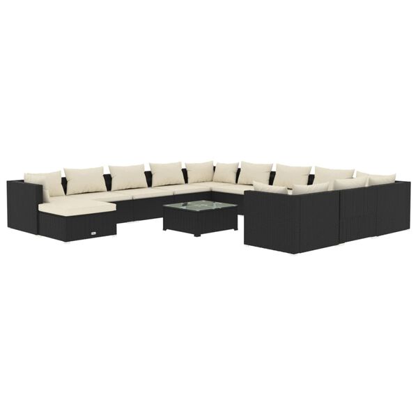 vidaXL Set Divani da Giardino 13 pz con Cuscini in Polyrattan Nero