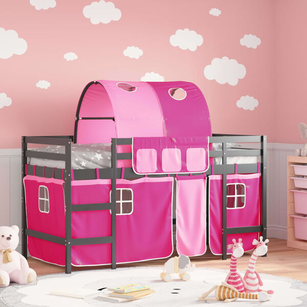 vidaXL Letto a Soppalco con Tunnel Bambini Rosa 80x200cm Massello Pino