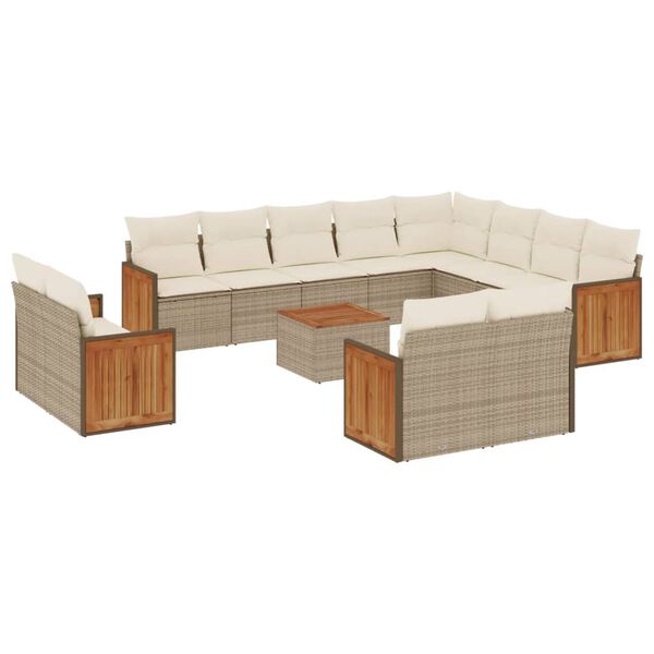 vidaXL Set Divano da Giardino 13 pz con Cuscini Beige in Polyrattan