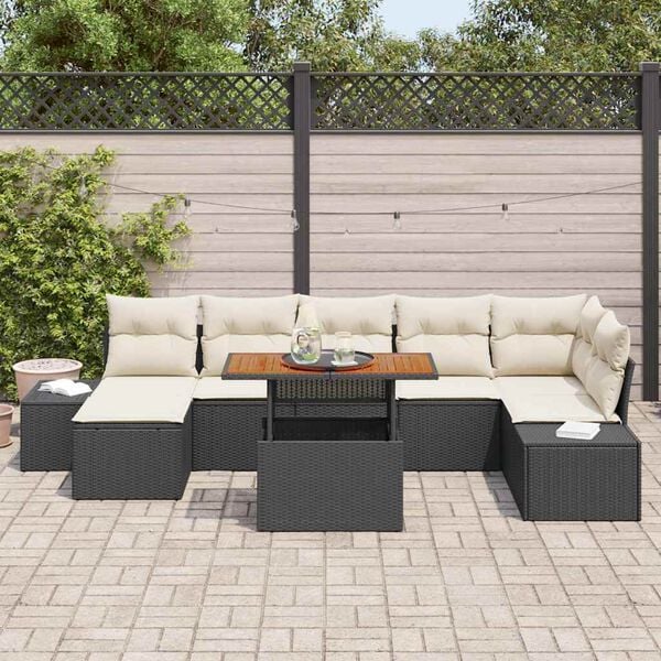 vidaXL Set Divano da Giardino con cuscino 8 pcs Nero e Crema