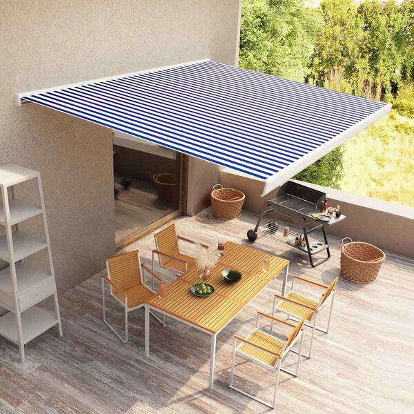 vidaXL Tenda a Cassonetto Motorizzata 500x300 cm Blu e Bianco