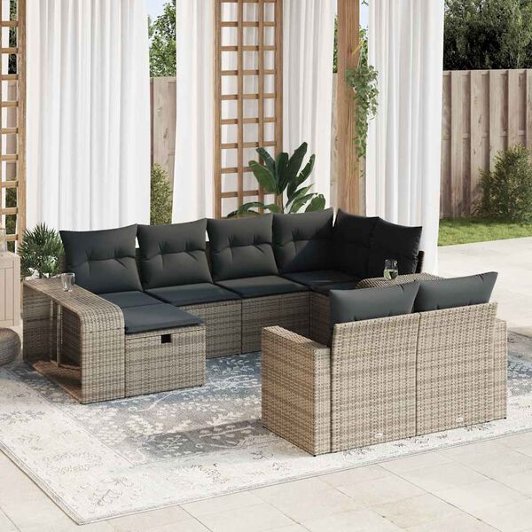 vidaXL Set Divano da Giardino 10 pz con Cuscini Grigio in Polyrattan