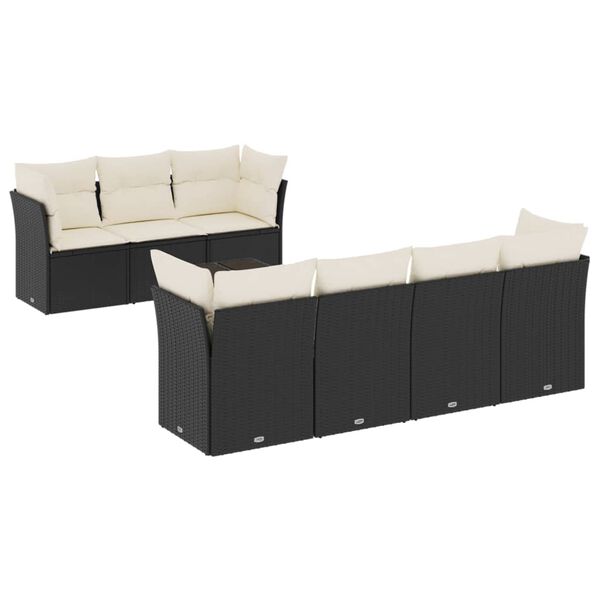 vidaXL Set Divani da Giardino con Cuscini 8 pz Nero in Polyrattan