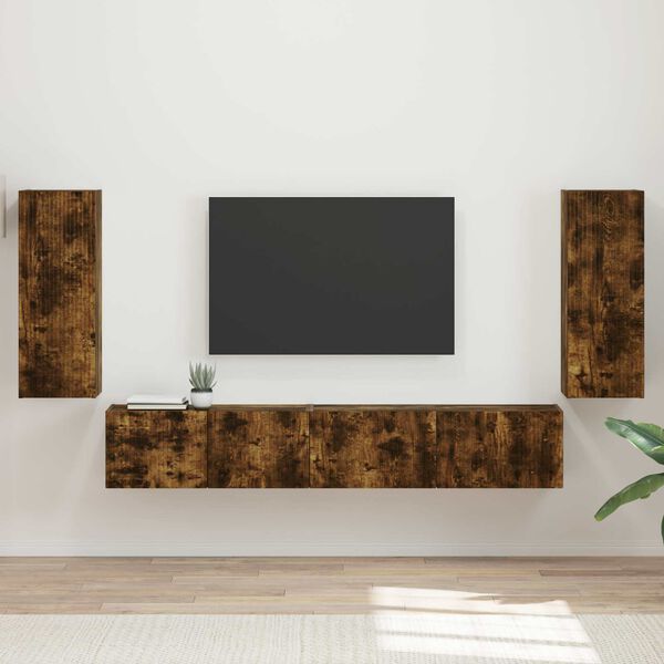 vidaXL Set mobile TV 4 pcs Rovere fum&eacute; Legno multistrato