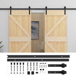 vidaXL Porta scorrevole 2 pcs Naturale e Nero Legno Massello di Pino