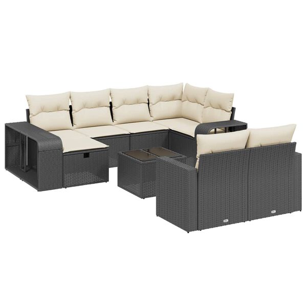 vidaXL Set Divani da Giardino 11 pz con Cuscini in Polyrattan Nero