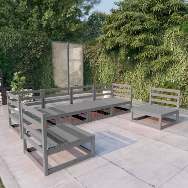 vidaXL Set Divani da Giardino 6 pz Grigio in Legno Massello di Pino