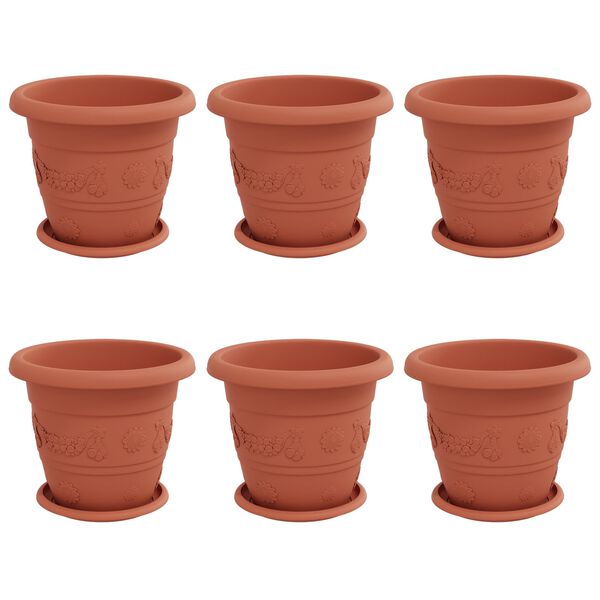 vidaXL Vasi per Piante 6 pcs Rosso Mattone &Oslash; 26 x 21.5 cm Plastica