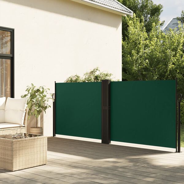 vidaXL Tenda da Sole Laterale Retrattile Verde Scuro 140x1000 cm