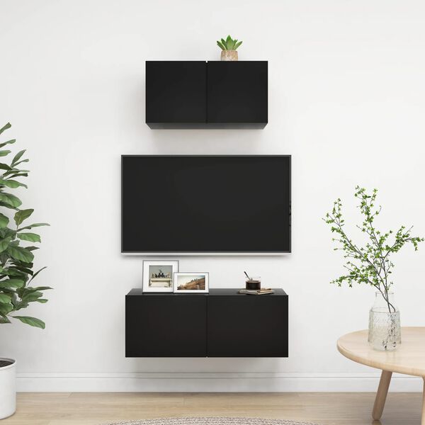 vidaXL Set di Mobili Porta TV 2 pz Nero in Legno Multistrato