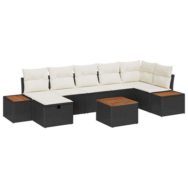 vidaXL Set Divano da Giardino con cuscino 8 pcs Nero polyrattan