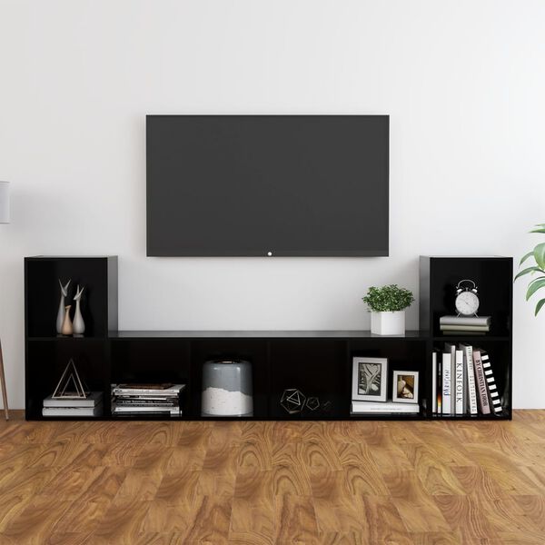 vidaXL Set Mobile TV 3 pz Nero in Legno Multistrato