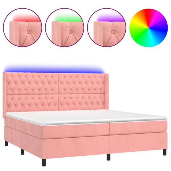 vidaXL Letto a Molle con Materasso e LED Rosa 160x200 cm in Velluto
